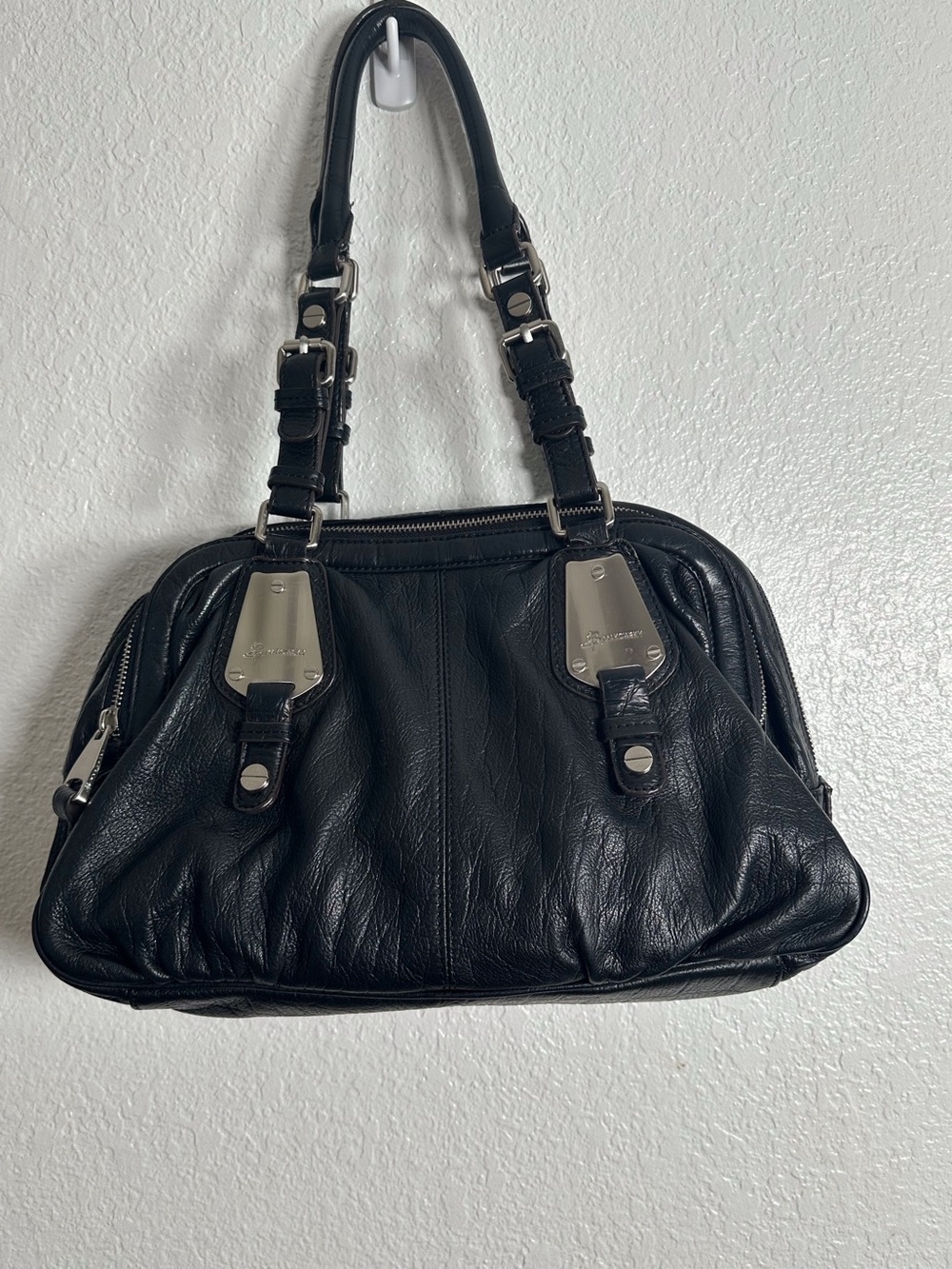 B Makowsky Black Leather Hobo Satchel Handbag - Picture 2 of 16
